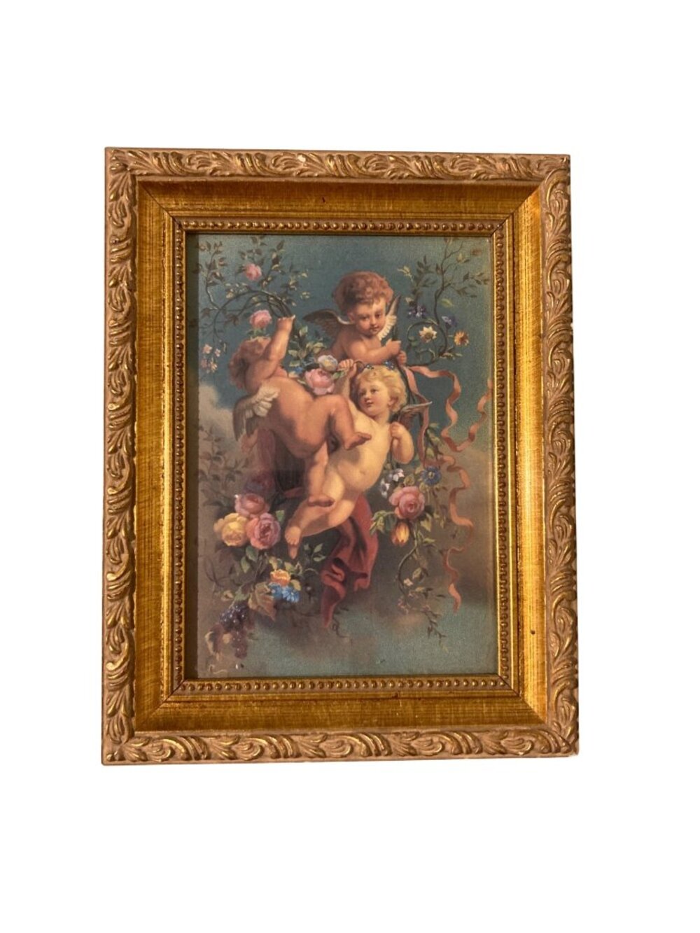 Framed Cherub Print In Gold Ornate Frame Whimsigoth Decor